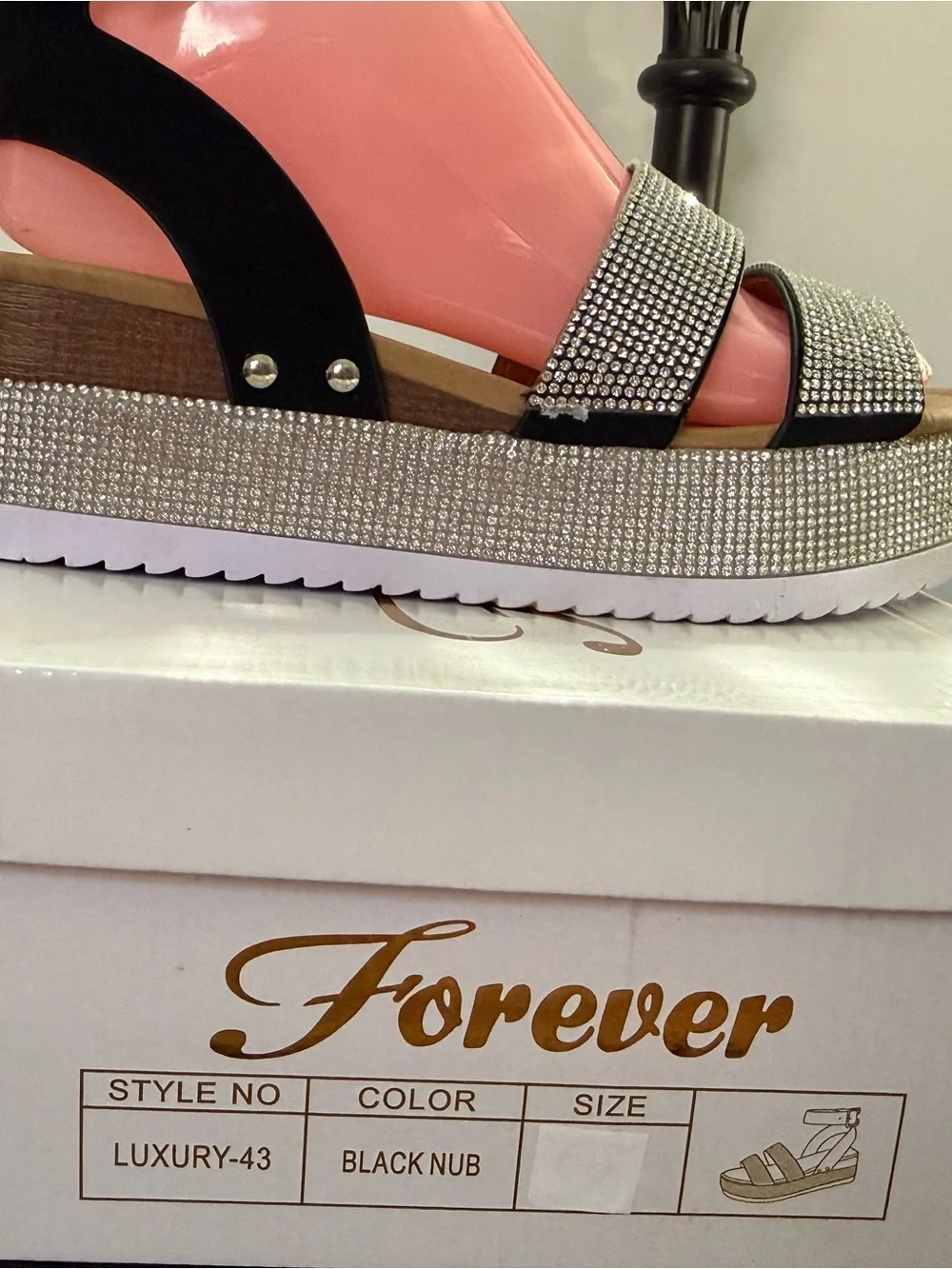 Forever 21 Black Rhinestone Platform Sandals